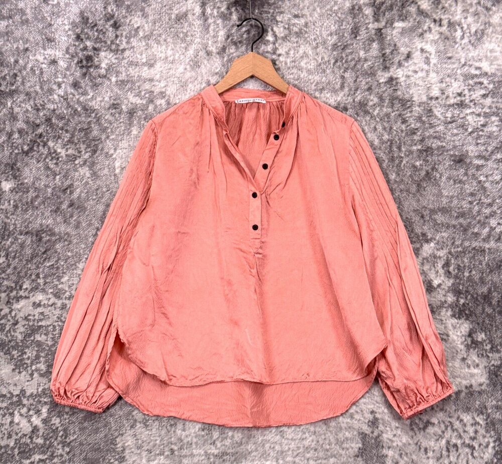Apiece Apart Top 4 Womens Pink Silk Textured Popover Pleated Sleeve Blouse